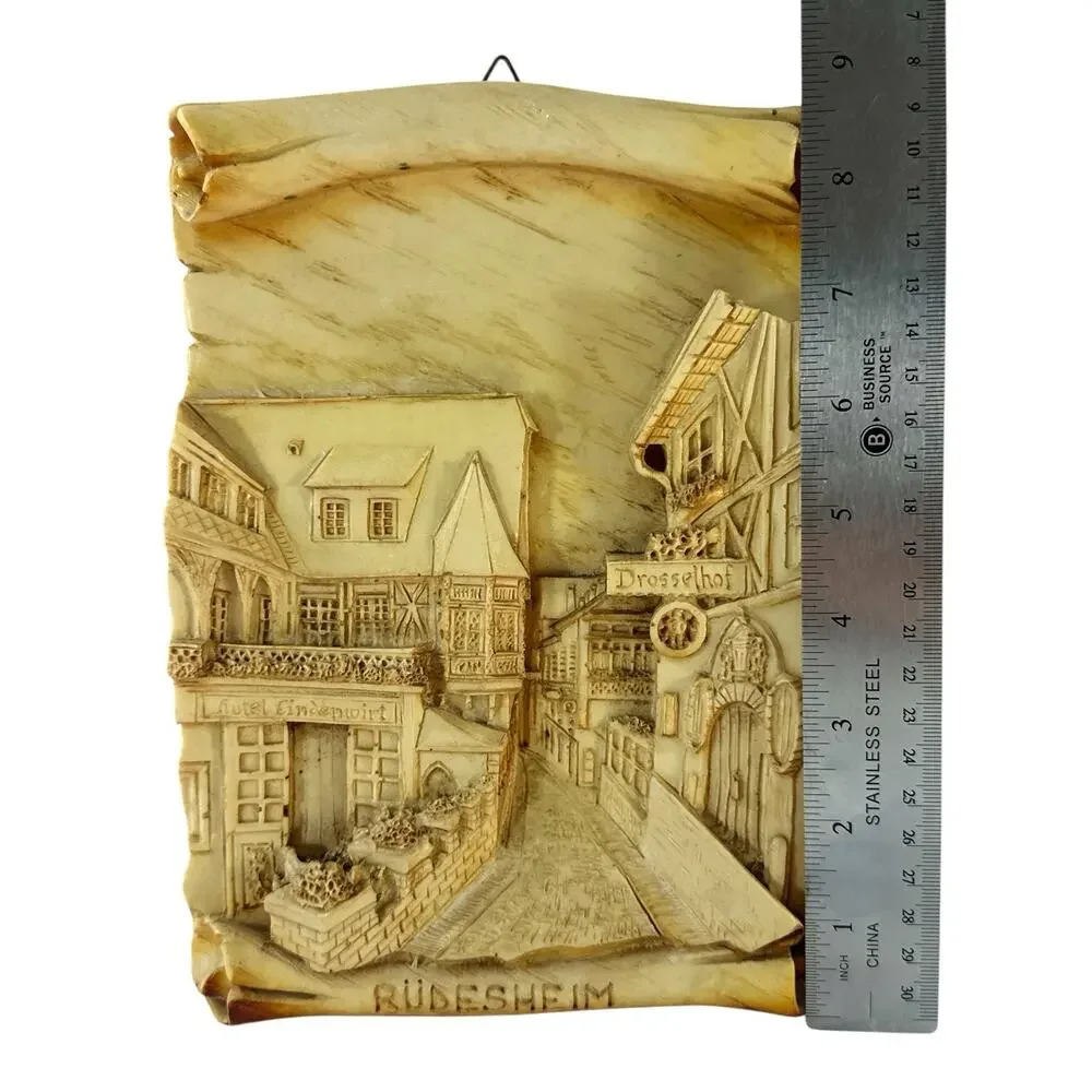 Vintage Rüdesheim Germany 3D Wall Plaque Relief Hotel Lindenwirt Drosselhof 9”